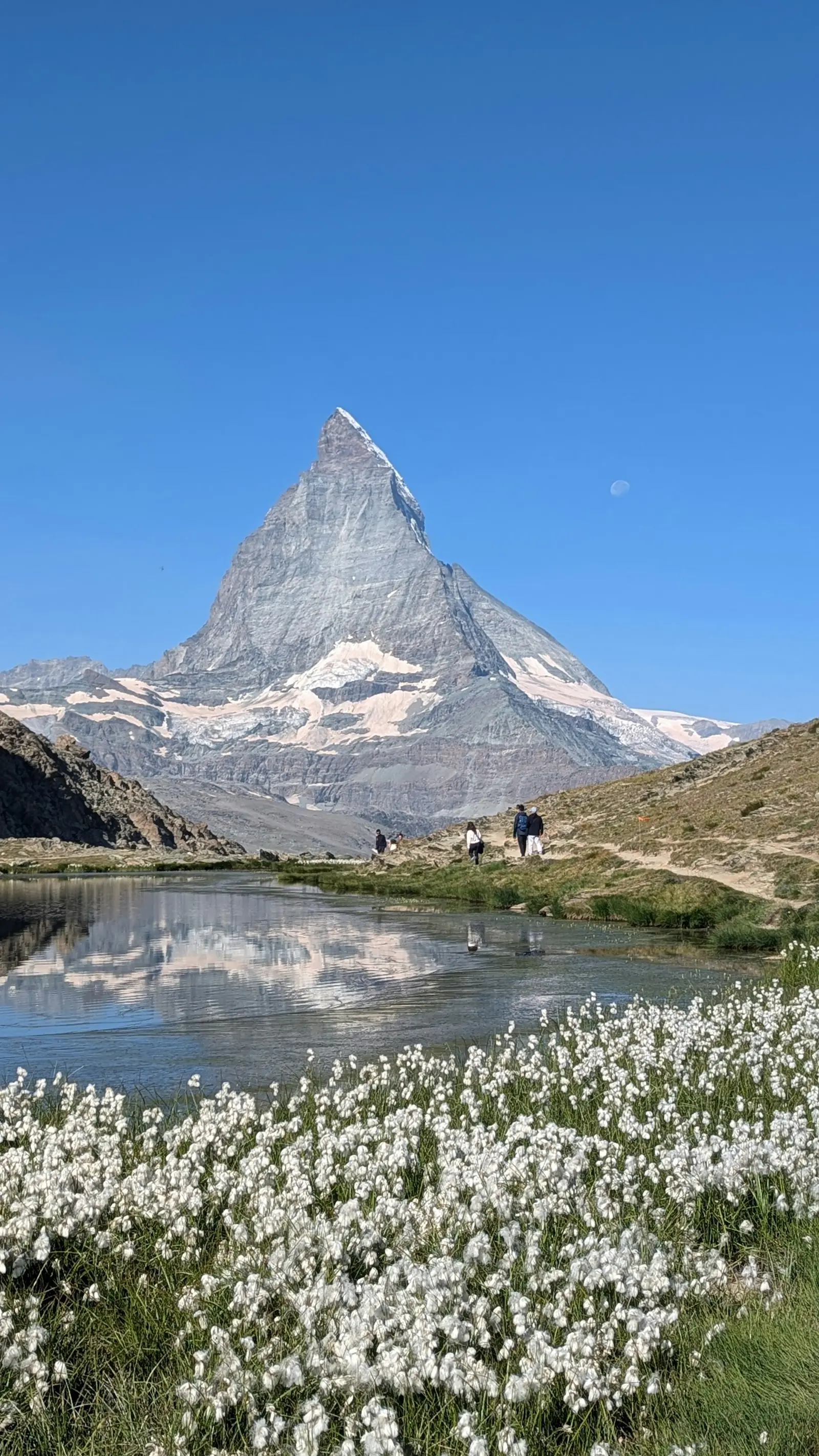 The Matterhorn reflected in a mountain lake