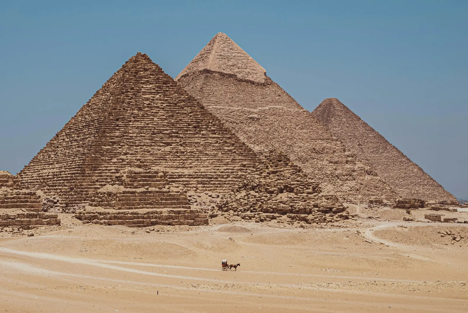 The Pyramids of Giza in the desert